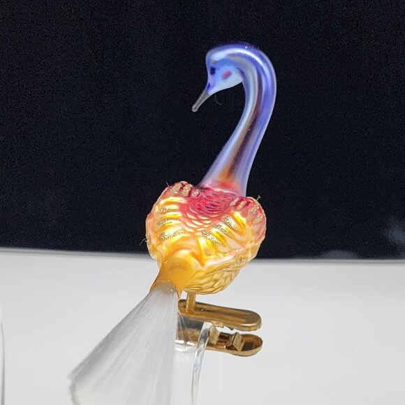 Vintage German Glass Swan Ornament Clip On Gold & Iridescent Germany Christmas - Picture 2 of 9
